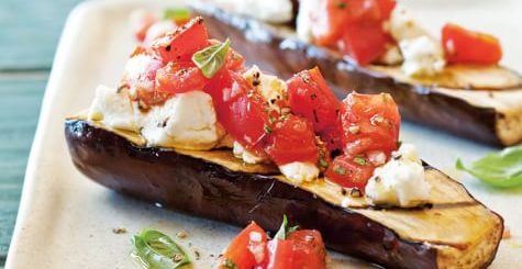 Grilled Eggplant, Tomatoes, and Goat Cheese