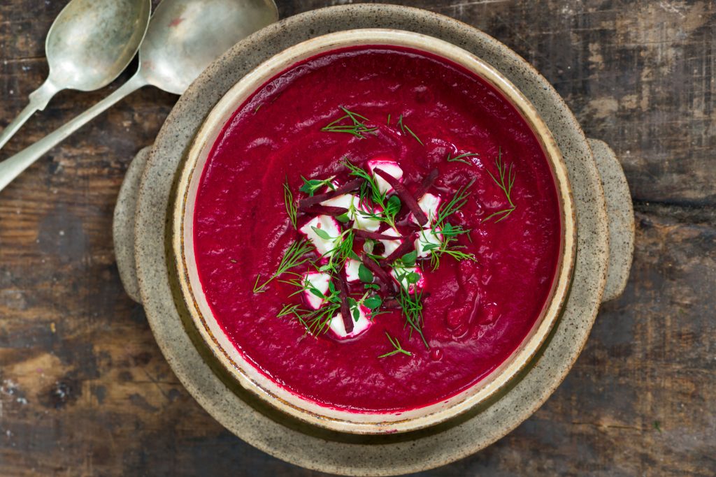 Roasted Beet Soup with Feta and Dill