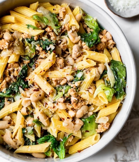 Pasta with Escarole, Beans, and Sausage