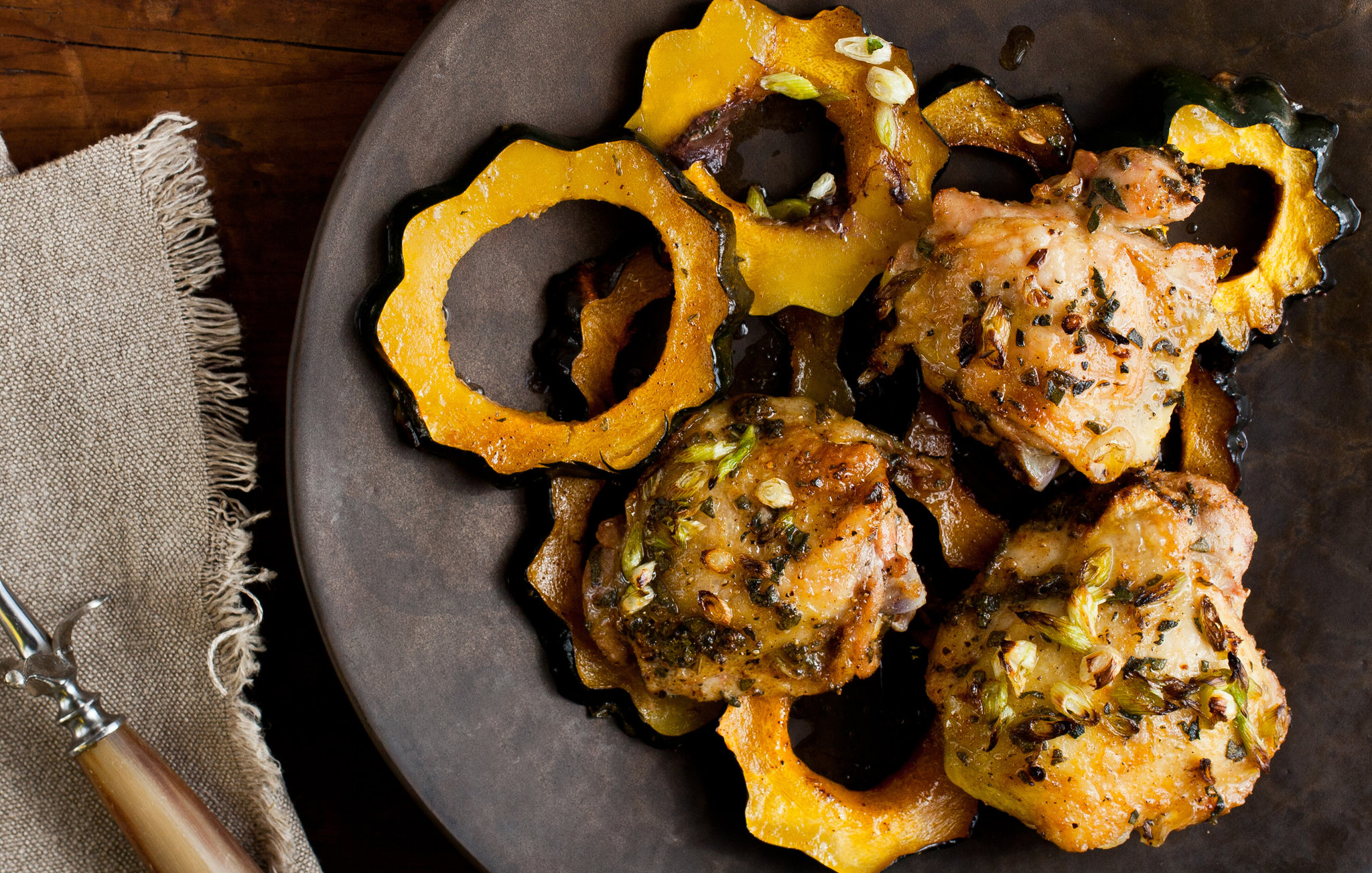 Roasted Chicken Thighs with Delicata Squash