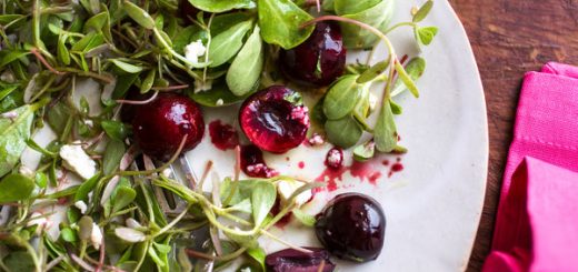 Purslane Salad With Cherries and Feta