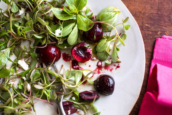 Purslane Salad With Cherries and Feta